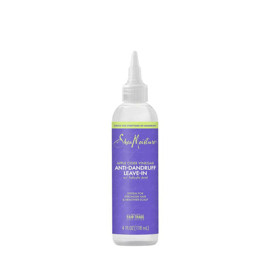 Shea Moisture apple cider vinegar anti-dandruff leave-in clear 4 fl oz bottle with nozzle and purple label