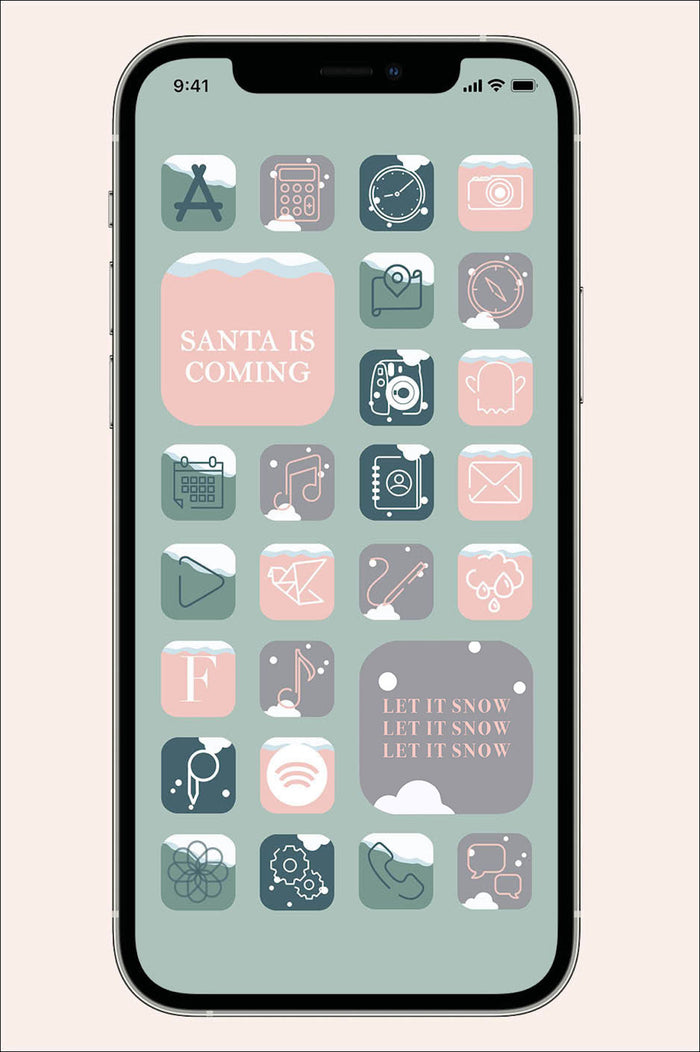snow themed ios pack with christmas/snow inspired apps and widget themes