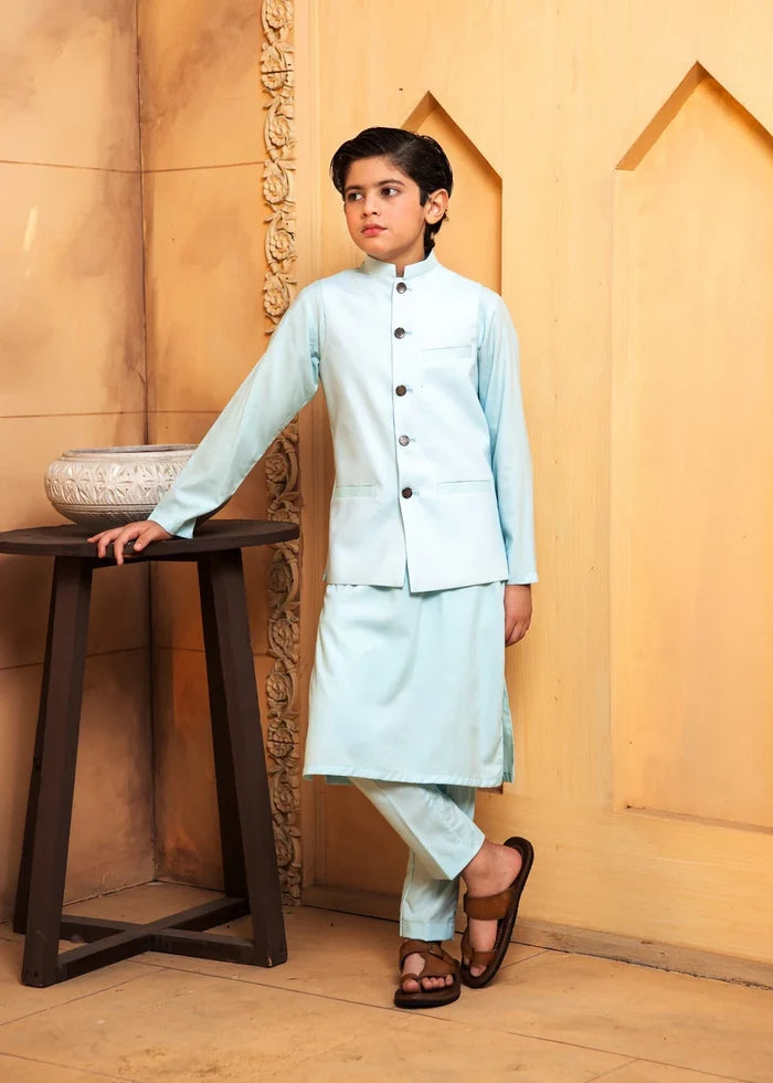 Sky Blue Kurta Trouser with Waistcoat
