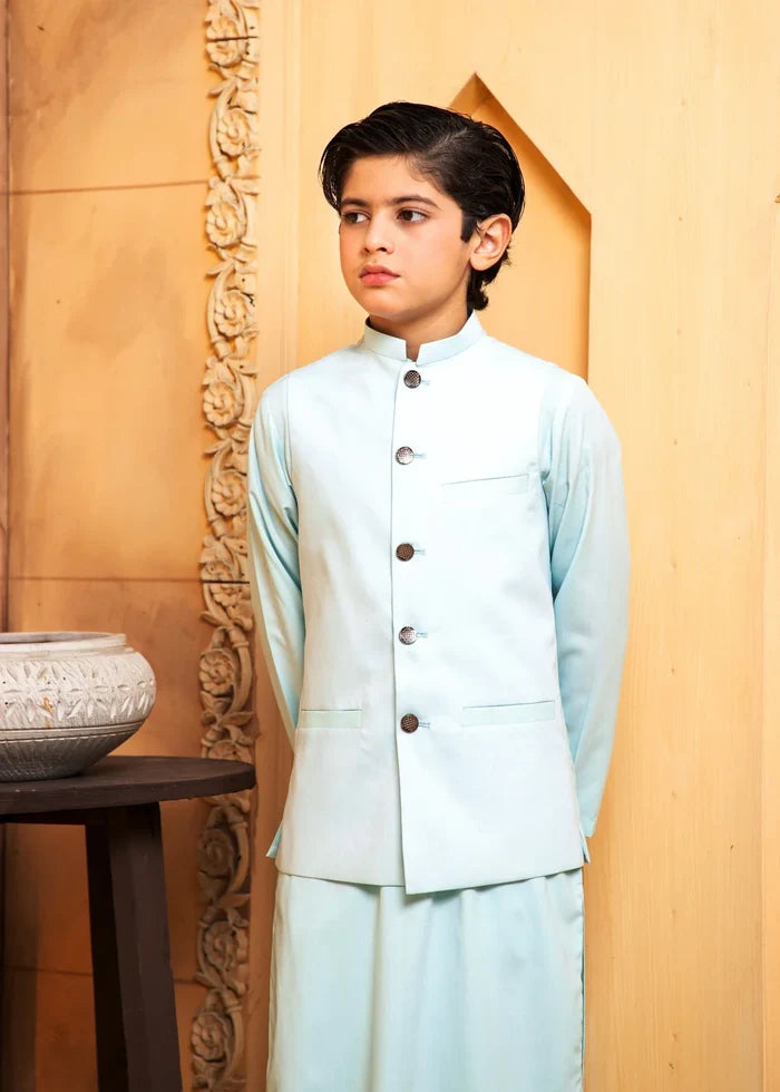 Sky Blue Kurta Trouser with Waistcoat