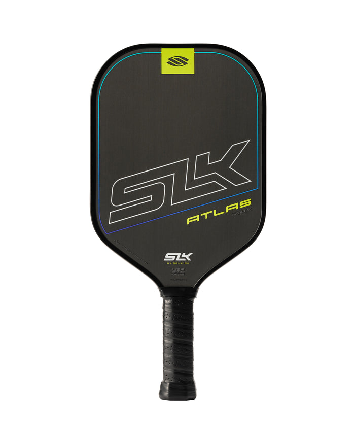 SLK Atlas pickleball paddle with raw carbon surface and textured grip