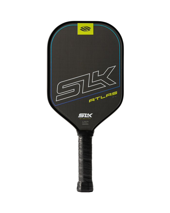 SLK Atlas pickleball paddle with raw carbon surface and logo