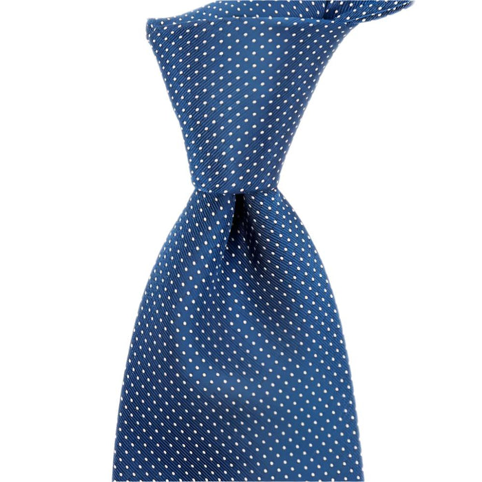 A Sovereign Grade Blue Silk Micro Dot Tie on a white background from KirbyAllison.com in United Kingdom.