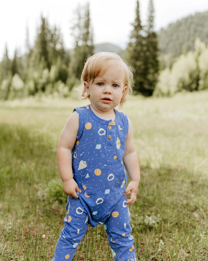 Space Dream Sleeveless Kangaroo Pocket Jumpsuit Romper