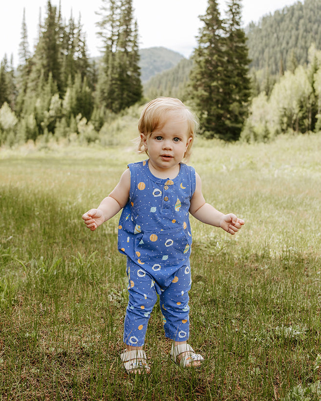 Space Dream Sleeveless Kangaroo Pocket Jumpsuit Romper