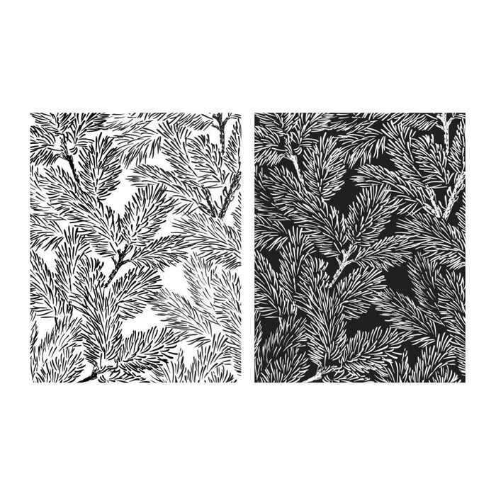 Spellbinders - BetterPress Press Plate - Night &amp; Day. Night &amp; Day Pines Press Plates are from the Home for the Holidays Collection. This set of two press plates gives you the option of playing with light against a stunning pine needle backdrop. Available at Embellish Away located in Bowmanville Ontario Canada.