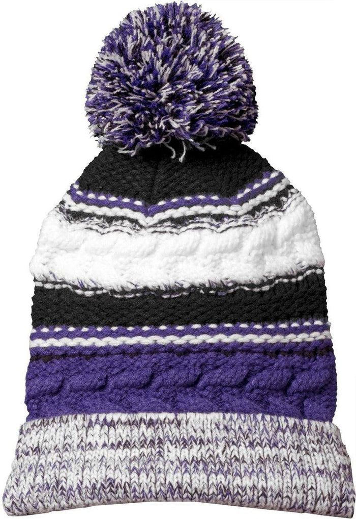 Sport-Tek Pom Pom Team Beanie-Regular-Sport-Tek-Purple/Black/White-OSFA-Thread Logic