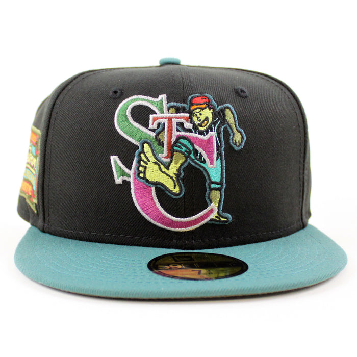 St. Catharines Stompers HOMETOWN COLLECTION New Era 59Fifty Fitted Hat (Zombie Pack Pack BLACK PINE NEEDLE GREEN NEW OLIVE Under Brim)