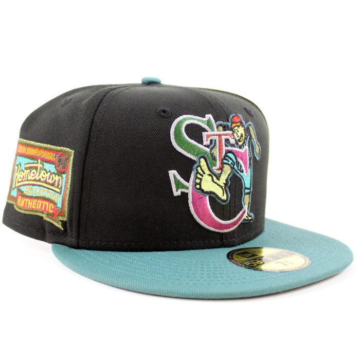 St. Catharines Stompers HOMETOWN COLLECTION New Era 59Fifty Fitted Hat (Zombie Pack Pack BLACK PINE NEEDLE GREEN NEW OLIVE Under Brim)