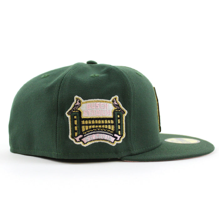 St. Louis Cardinals Busch Stadium Patch New Era 59Fifty Fitted Hat (GITD Mountain Green Pink Under Brim)