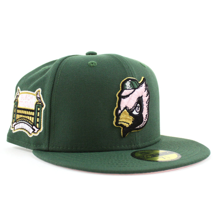 St. Louis Cardinals Busch Stadium Patch New Era 59Fifty Fitted Hat (GITD Mountain Green Pink Under Brim)
