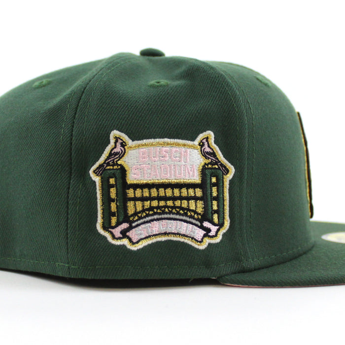 St. Louis Cardinals Busch Stadium Patch New Era 59Fifty Fitted Hat (GITD Mountain Green Pink Under Brim)