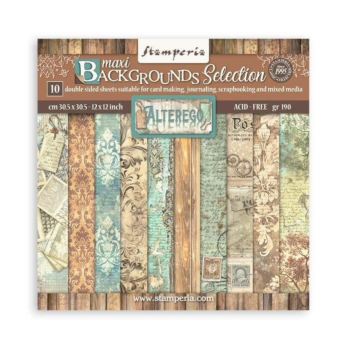 Stamperia - Backgrounds Double-Sided Paper Pad 12"X12" - 10/Pkg - Alterego. Available at Embellish Away located in Bowmanville Ontario Canada