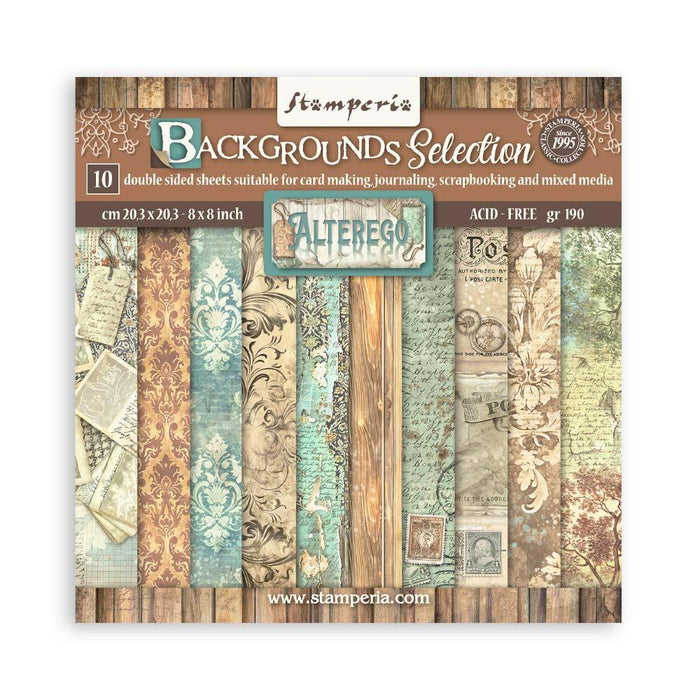 Stamperia - Backgrounds Double-Sided paper Pad 8"X8" - 10/Pkg - Alterego. Available at Embellish Away located in Bowmanville Ontario Canada.