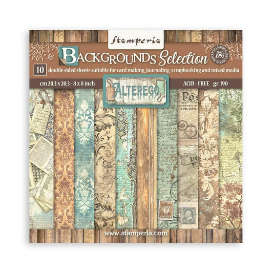 Stamperia - Backgrounds Double-Sided paper Pad 8"X8" - 10/Pkg - Alterego. Available at Embellish Away located in Bowmanville Ontario Canada.