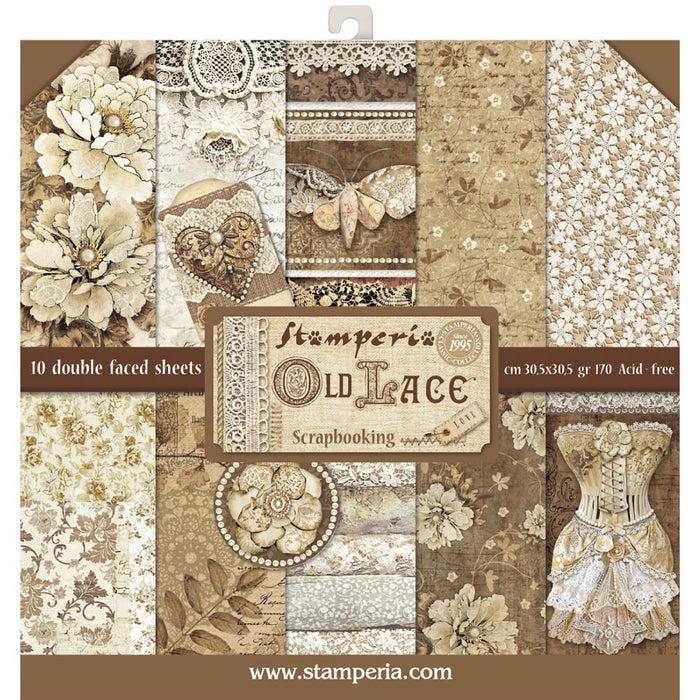 Stamperia - Double-Sided paper Pad 12"X12" - 10/Pkg - Old Lace. All you need for scrapbooking!  Available at Embellish Away located in Bowmanville Ontario Canada.
