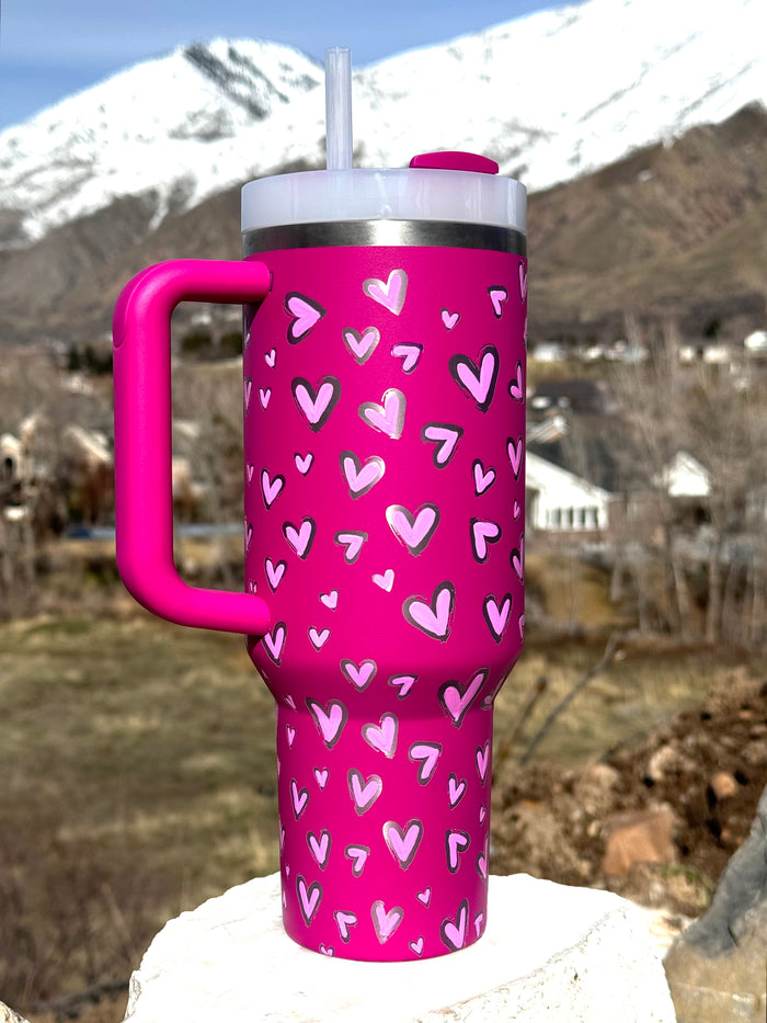 Stanley 40oz ‘Hearts’ Engraved and Painted Tumbler
