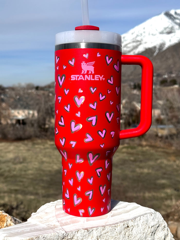 Stanley 40oz ‘Hearts’ Engraved and Painted Tumbler