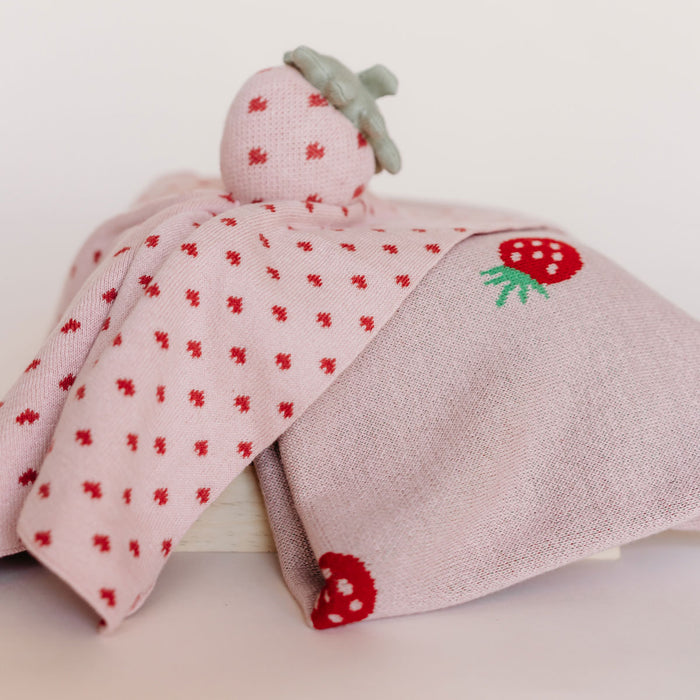 Strawberry Lovey Toy & Strawberry Jacquard Sweater Knit Baby Blanket (Organic Cotton)