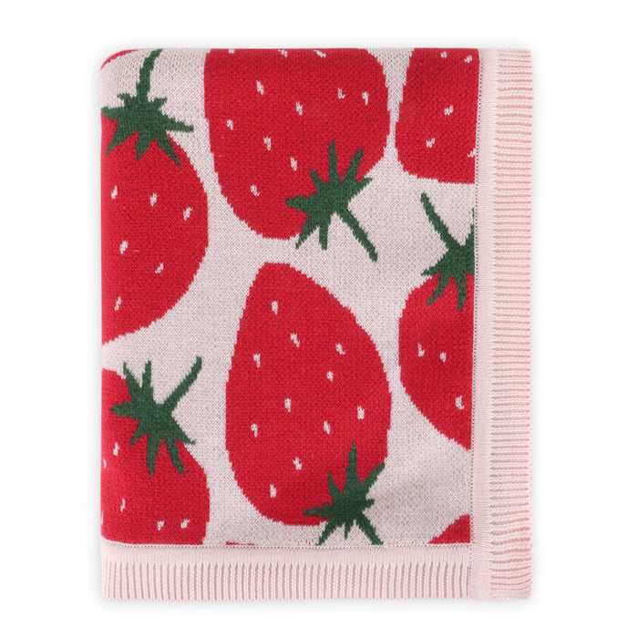 Strawberry Fields - Organic Cotton Jacquard Knit Baby Blanket Folded