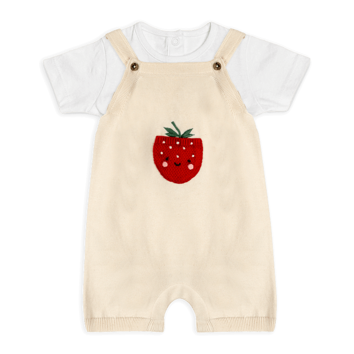 Strawberry Pocket Baby Knit Shortall Set - Organic Cotton