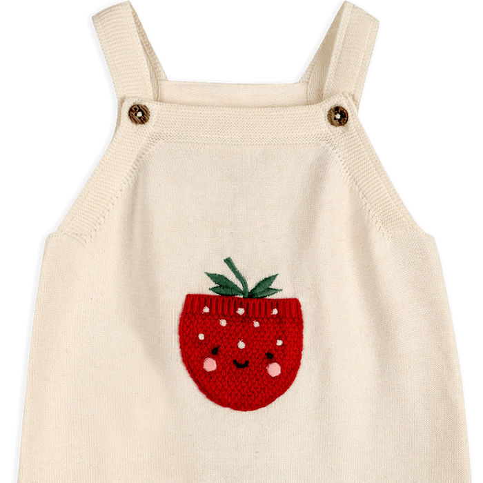 Detail of Strawberry Pocket Baby Knit Shortall Set - Organic Cotton