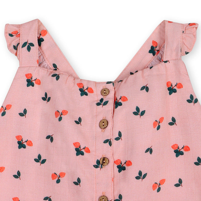 Strawberry Ruffled Baby Jumpsuit Detail (Organic Muslin)