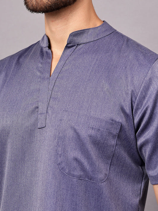 Stretchable (2Way) Men Denim Blue Texture Mandarin Neck Scrub Top