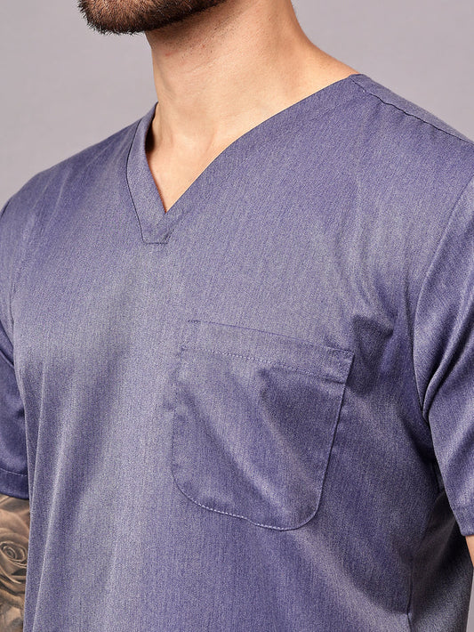 Stretchable (2Way) Men Denim Blue Texture V-Neck Scrub Top