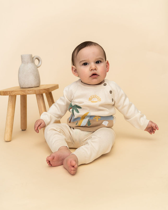 Surf Embroidered Baby Knit Pullover (Organic Cotton) - Model