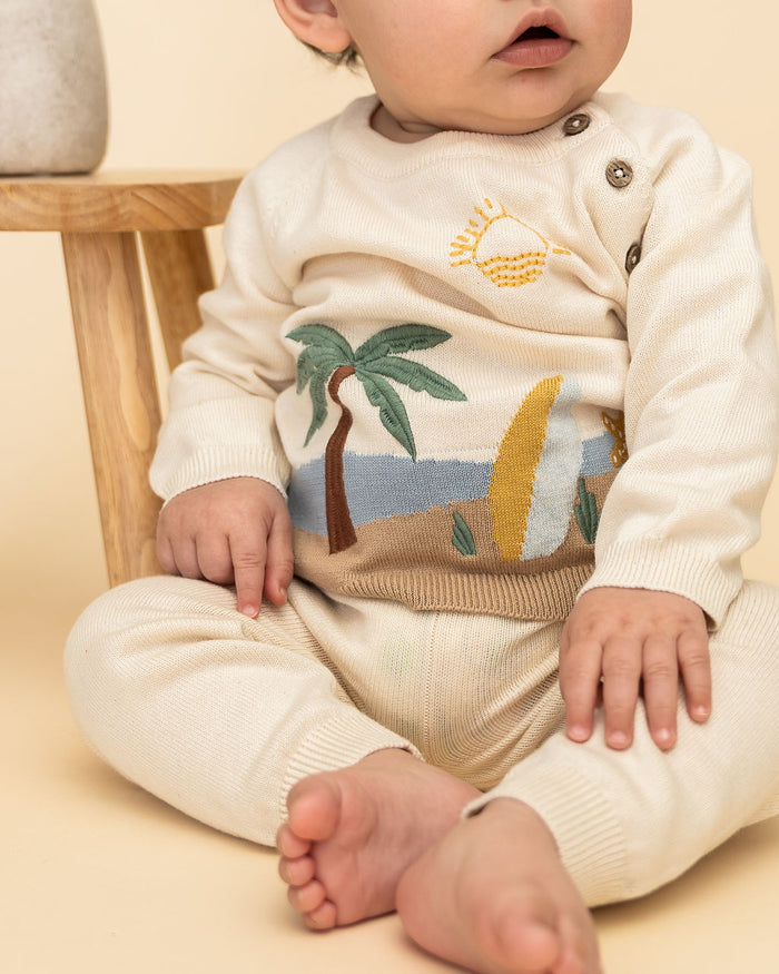 Surf Embroidered Baby Knit Pullover (Organic Cotton) - Model