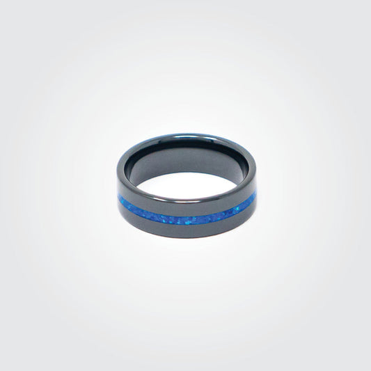 T2T Thin BLUE Line Ring – (8mm Black Ceramic) - SEE SIZING NOTE