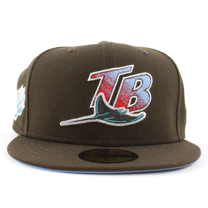 Tampa Bay Devil Rays 1998 Inaugural Season New Era 59Fifty Fitted Hat (GITD Walnut Sky Blue Under Brim)