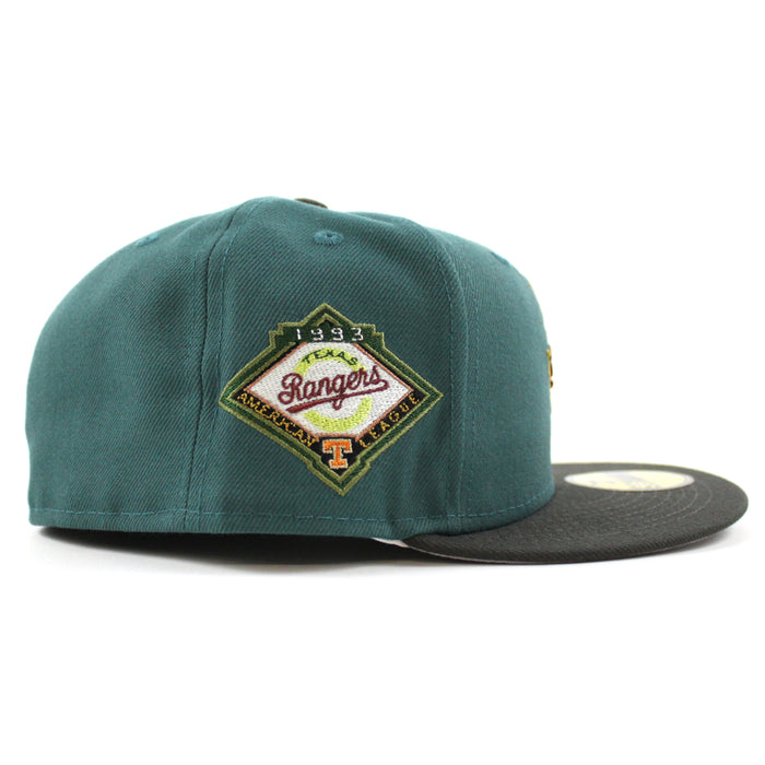 Texas Rangers 1993 American League New Era 59Fifty Fitted Hat (GITD PINE NEEDLE GREEN DARK PEWTER GRAY Under Brim)