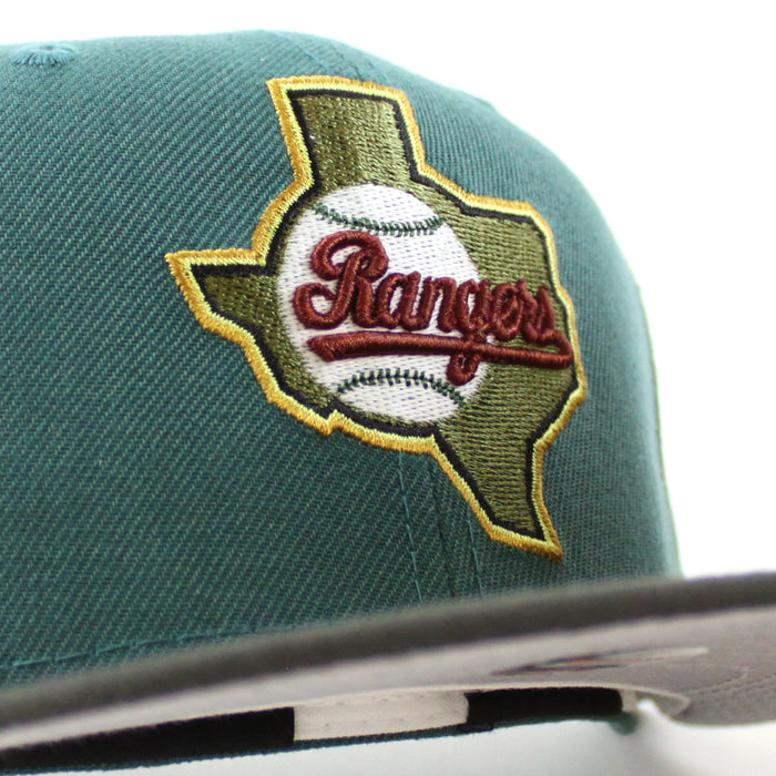 Texas Rangers 1993 American League New Era 59Fifty Fitted Hat (GITD PINE NEEDLE GREEN DARK PEWTER GRAY Under Brim)