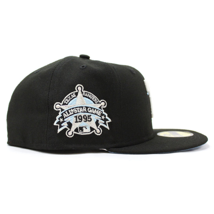 Texas Rangers 1995 All-Star Game New Era 59Fifty Fitted Hat (Glow in the Dark Black Sky Blue Brim)