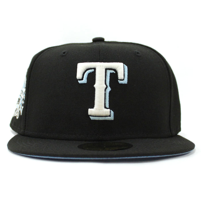 Texas Rangers 1995 All-Star Game New Era 59Fifty Fitted Hat (Glow in the Dark Black Sky Blue Brim)