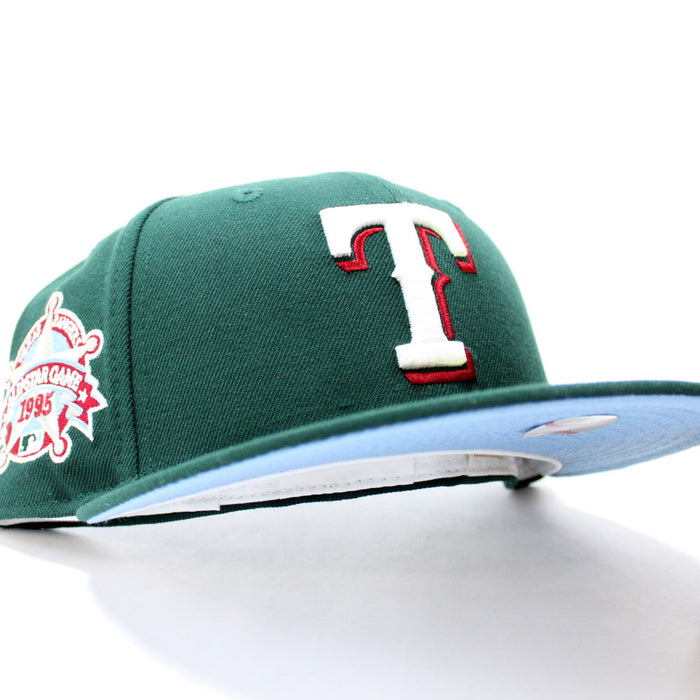 Texas Rangers 1995 All Star Game New Era 59Fifty Fitted Hat (Glow in the Dark Green Sky Blue Under Brim)