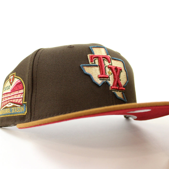 Texas Rangers 2020 INAUGURAL SEASON New Era 59Fifty Fitted Hat (BROWN PEANUT PINOT RED Under Brim)