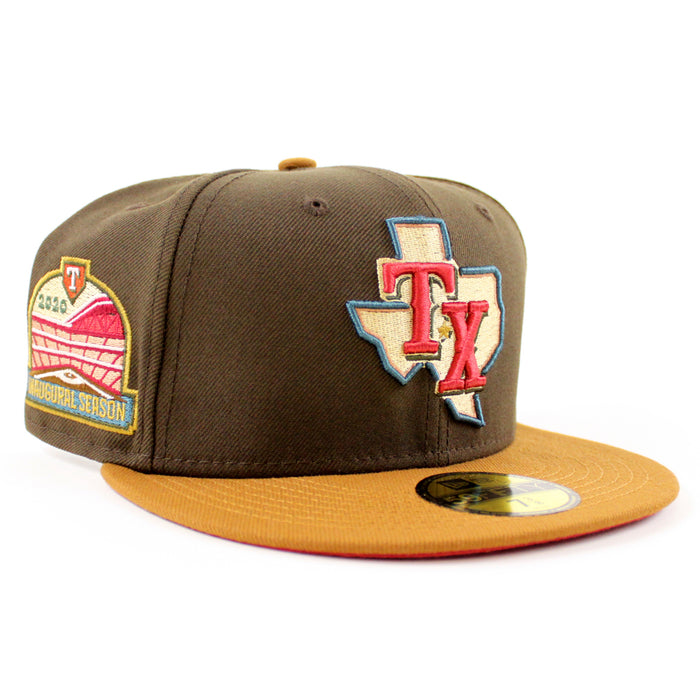 Texas Rangers 2020 INAUGURAL SEASON New Era 59Fifty Fitted Hat (BROWN PEANUT PINOT RED Under Brim)