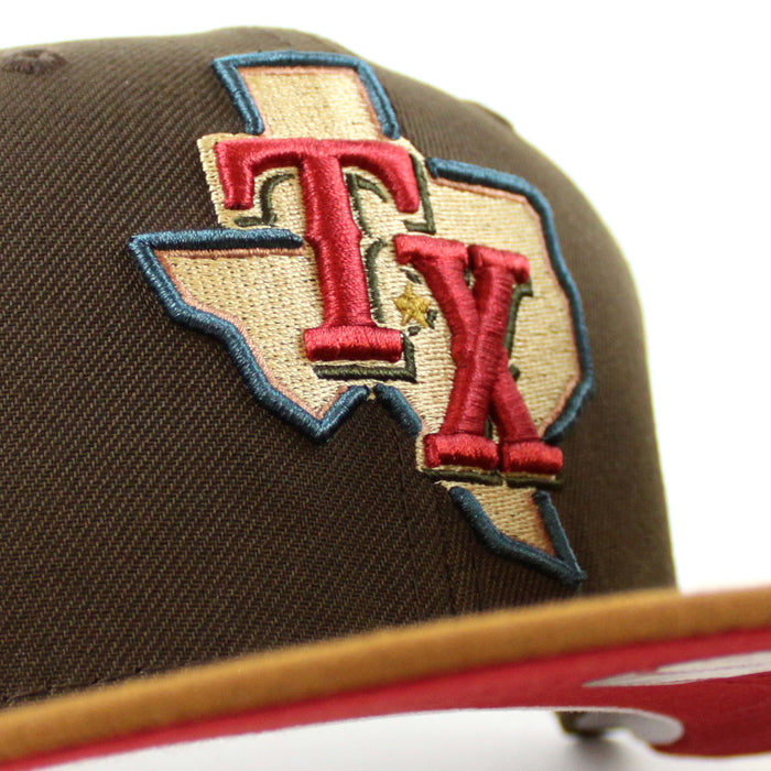 Texas Rangers 2020 INAUGURAL SEASON New Era 59Fifty Fitted Hat (BROWN PEANUT PINOT RED Under Brim)