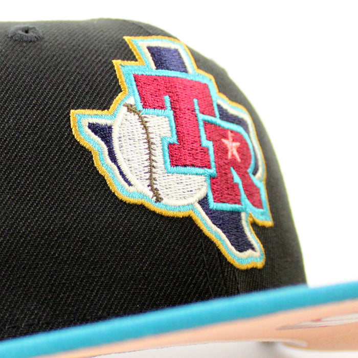 Texas Rangers ARLINGTON STADIUM New Era 59Fifty Fitted Hat (BLACK TITLEWAVE BLUSH SKY Under Brim)