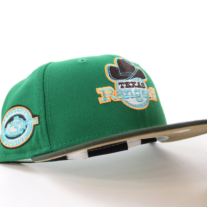 Texas Rangers ARLINGTON STADIUM New Era 59Fifty Fitted Hat (Kelly Green Seaweed Khaki UnderBrim)