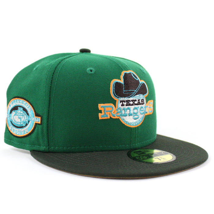 Texas Rangers ARLINGTON STADIUM New Era 59Fifty Fitted Hat (Kelly Green Seaweed Khaki UnderBrim)