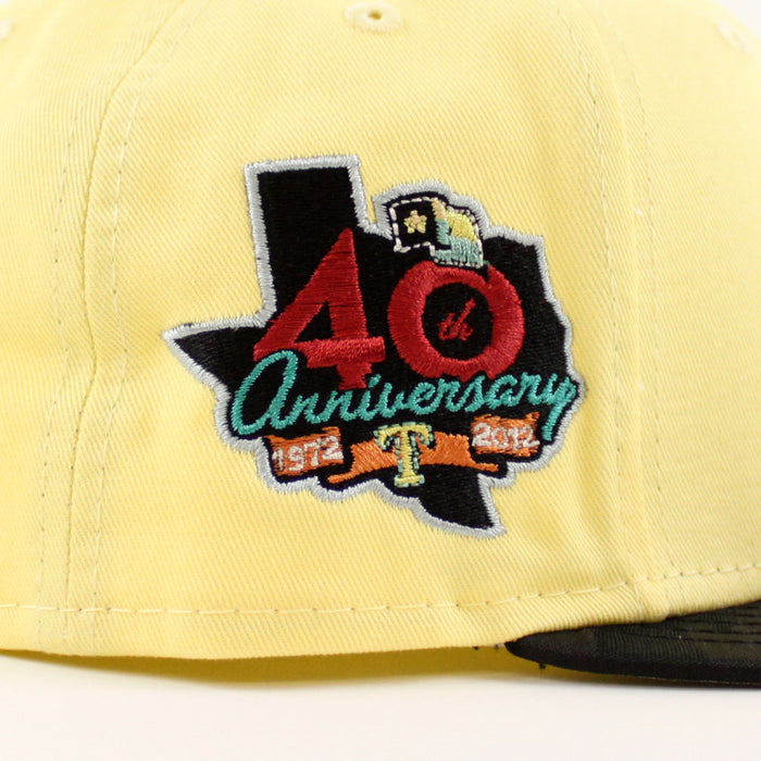 Texas Rangers Rangers Badge New Era 59Fifty Fitted Hat (SOFT YELLOW TONAL CAMO BLACK Metallic SILVER Under Brim)