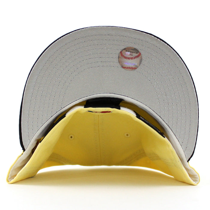 Texas Rangers Rangers Badge New Era 59Fifty Fitted Hat (SOFT YELLOW TONAL CAMO BLACK Metallic SILVER Under Brim)