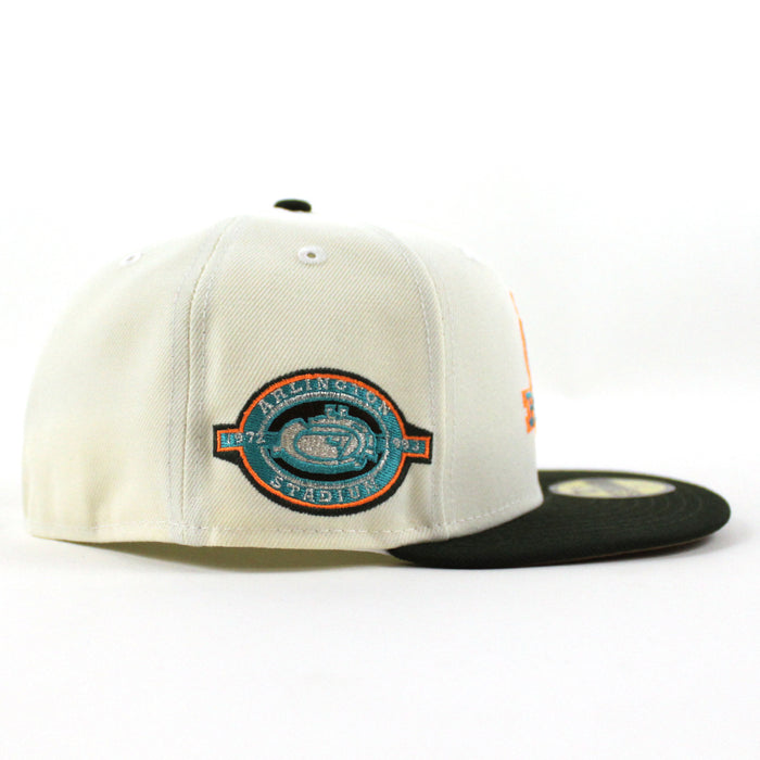 Texas Rangers Stadium New Era 59Fifty Fitted Hat (Chrome White Dark Seaweed Khaki Under Brim)