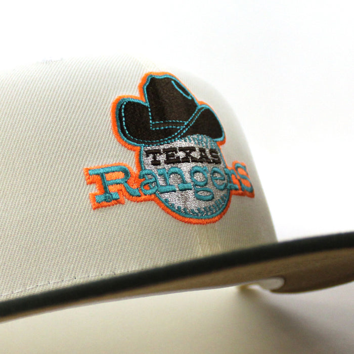 Texas Rangers Stadium New Era 59Fifty Fitted Hat (Chrome White Dark Seaweed Khaki Under Brim)