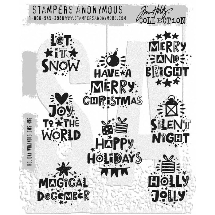 Tim Holtz - Cling Stamps - 7"X8.5" - Holiday Whatnots. Available at Embellish Away located in Bowmanville Ontario Canada.