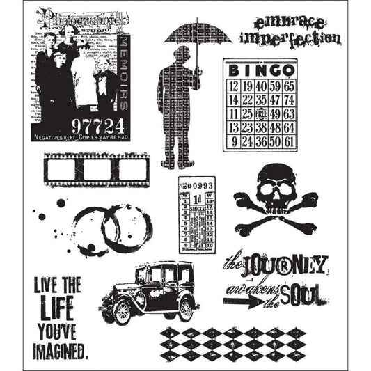 Tim Holtz - Cling Stamps - 7"X8.5" - Mini Muse. Available at Embellish Away located in Bowmanville Ontario Canada.
